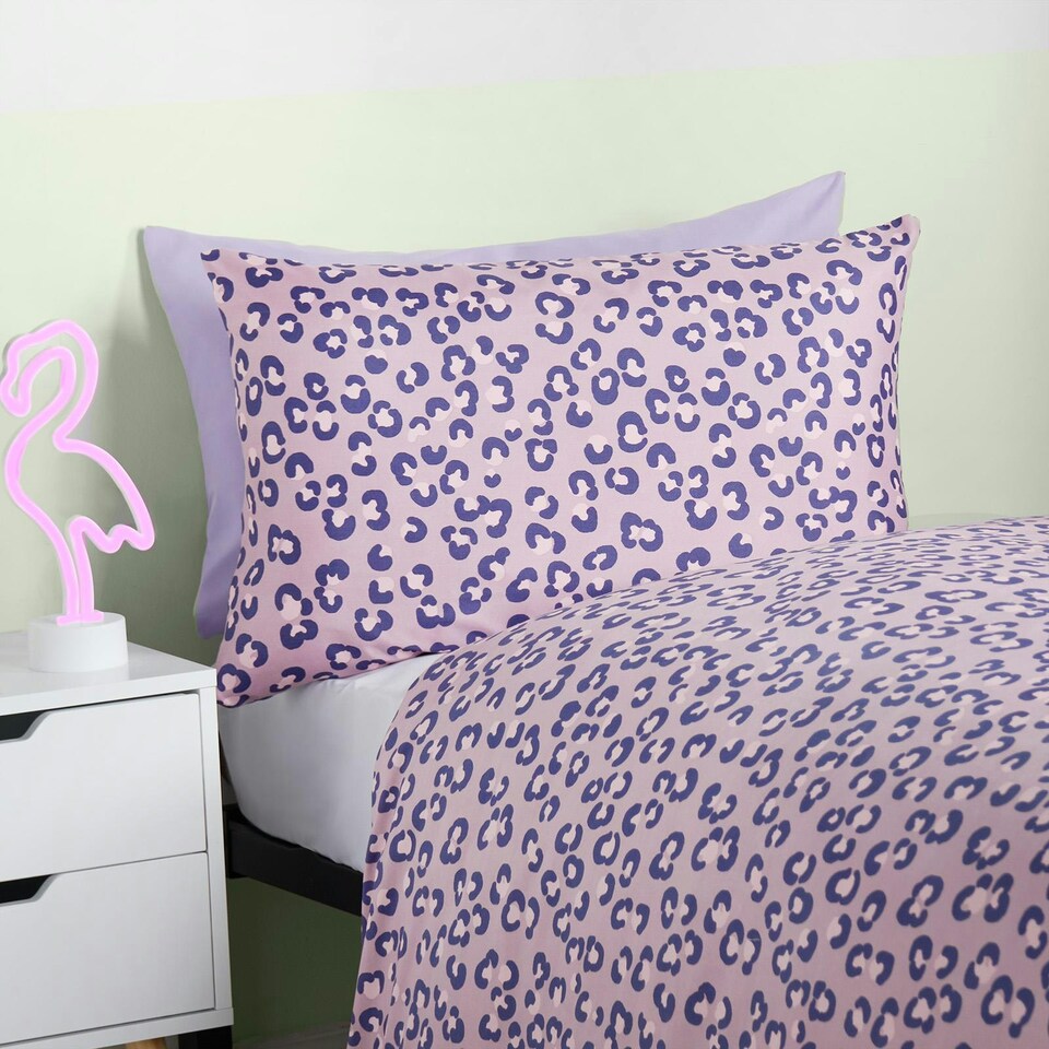 image 1 of OHS Safari Print Reversible Microfibre Duvet Cover and Pillowcase Set, Double - Purple
