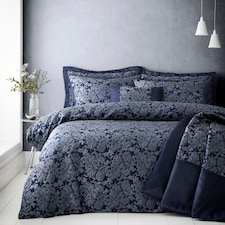 Sandringham Damask Soft Easy Care Bed Linen Bedding Duvet Cover Quilt Set With Pillow Cases | Blue | Super King