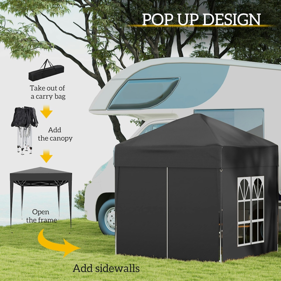image 1 of Outsunny 2mx2m Pop Up Gazebo Party Tent Canopy Marquee with Storage Bag Black