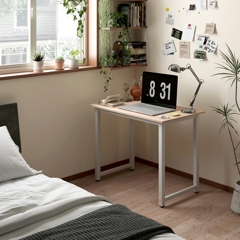 image 1 of HOMCOM Modern Computer Desk, Writing Table with Metal Frame, White White