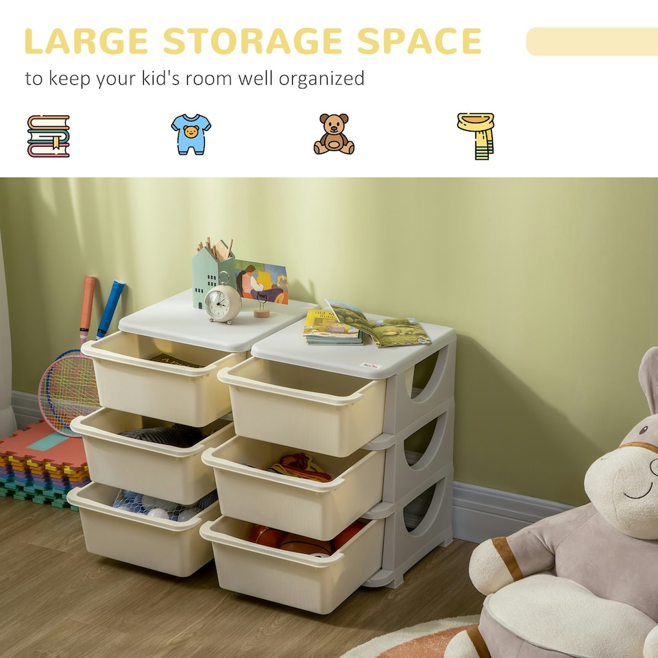 image 1 of HOMCOM Kids Storage Unit Toy Box Vertical Dresser with Six Drawers Blue | 75 x 37 x 56.5cm