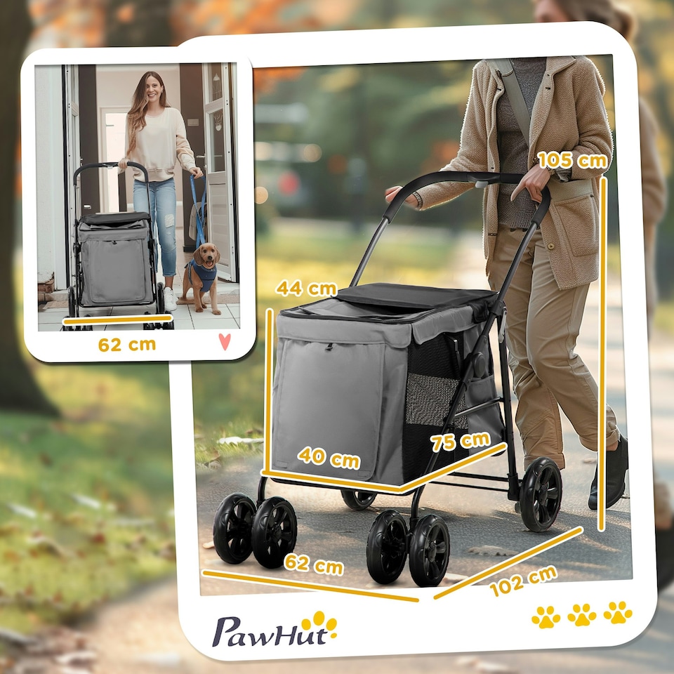 image 1 of PawHut One-click Foldable Pet Stroller w/ Mesh Windows, for Small Pets - Grey