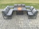 image 2 of Fimous Aluminium Outdoor Garden Furniture Set Patio Lounge Sofa Gas Fire Pit Dining Table Set with 2 Side Tables Dark Grey