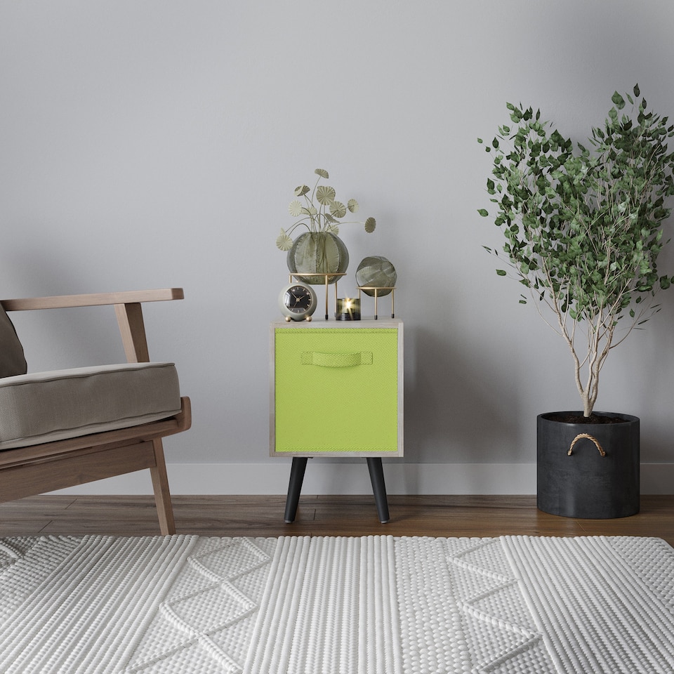 image 1 of Antique Oak 1-Drawer Cube Shelving Unit with Scandinavian Legs | Green | Green & Black | 1