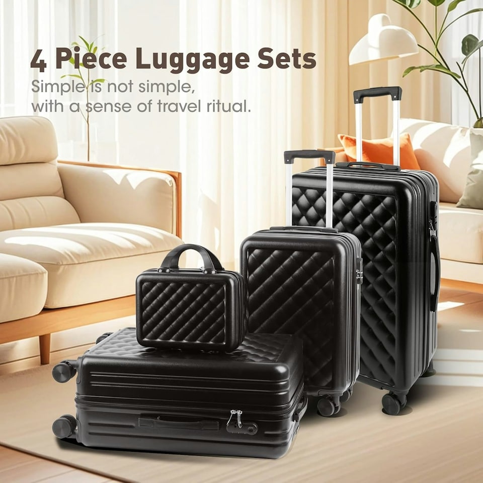 image 1 of Alivio Set of 4 Piece Luggage Set, Lightweight Hard Shell ABS Suitcase (Black) Black | Large