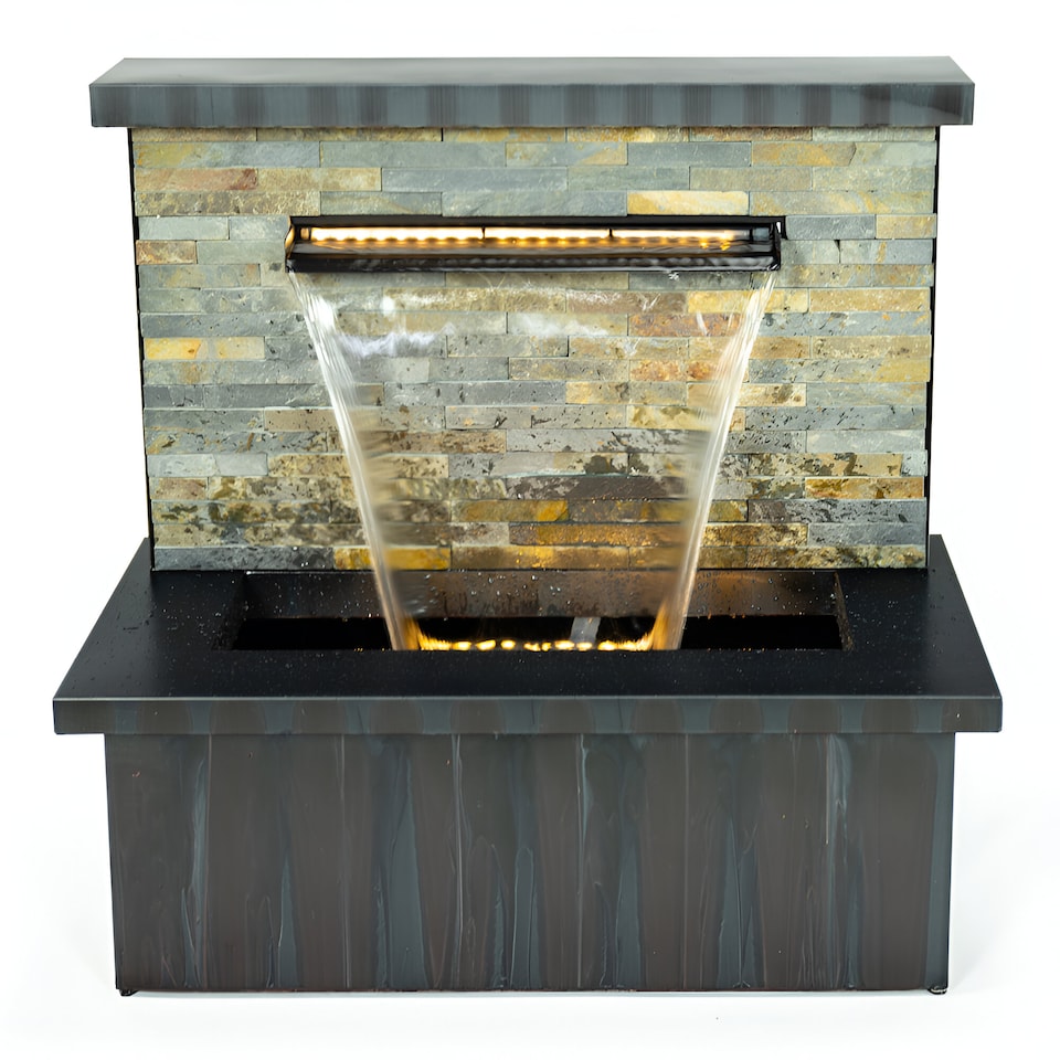 image 1 of Sorrento Trough Zinc & Stone Water Feature with Lights H68cm