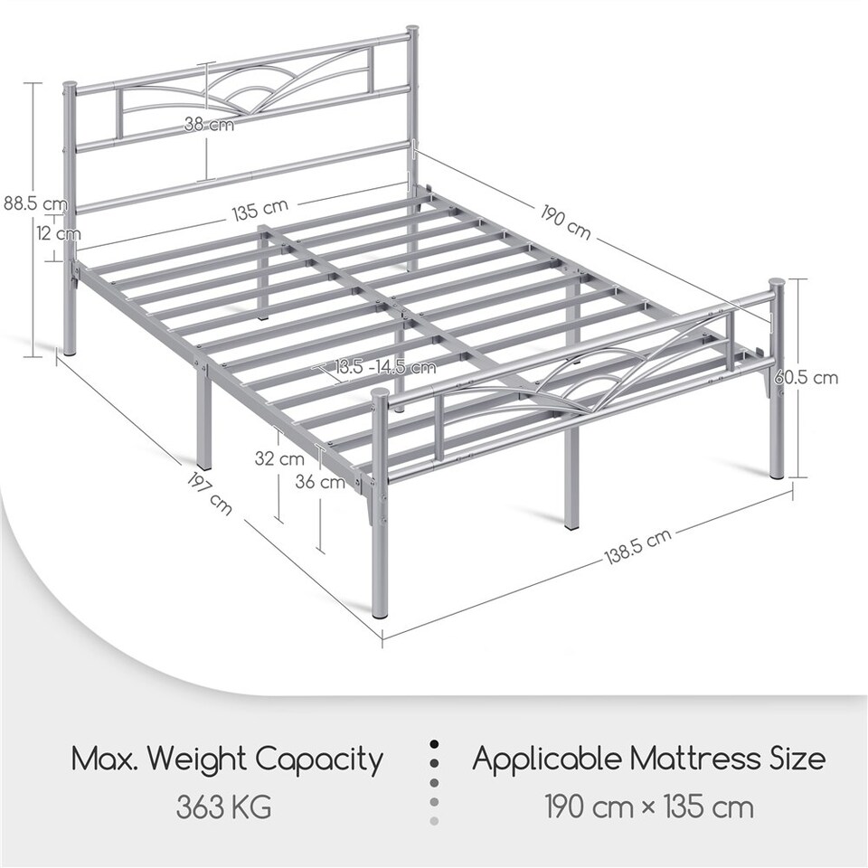 image 1 of Yaheetech Metal Platform Bed Frame with Cloud-inspired Design Headboard Antique Silver, 4ft6 Double