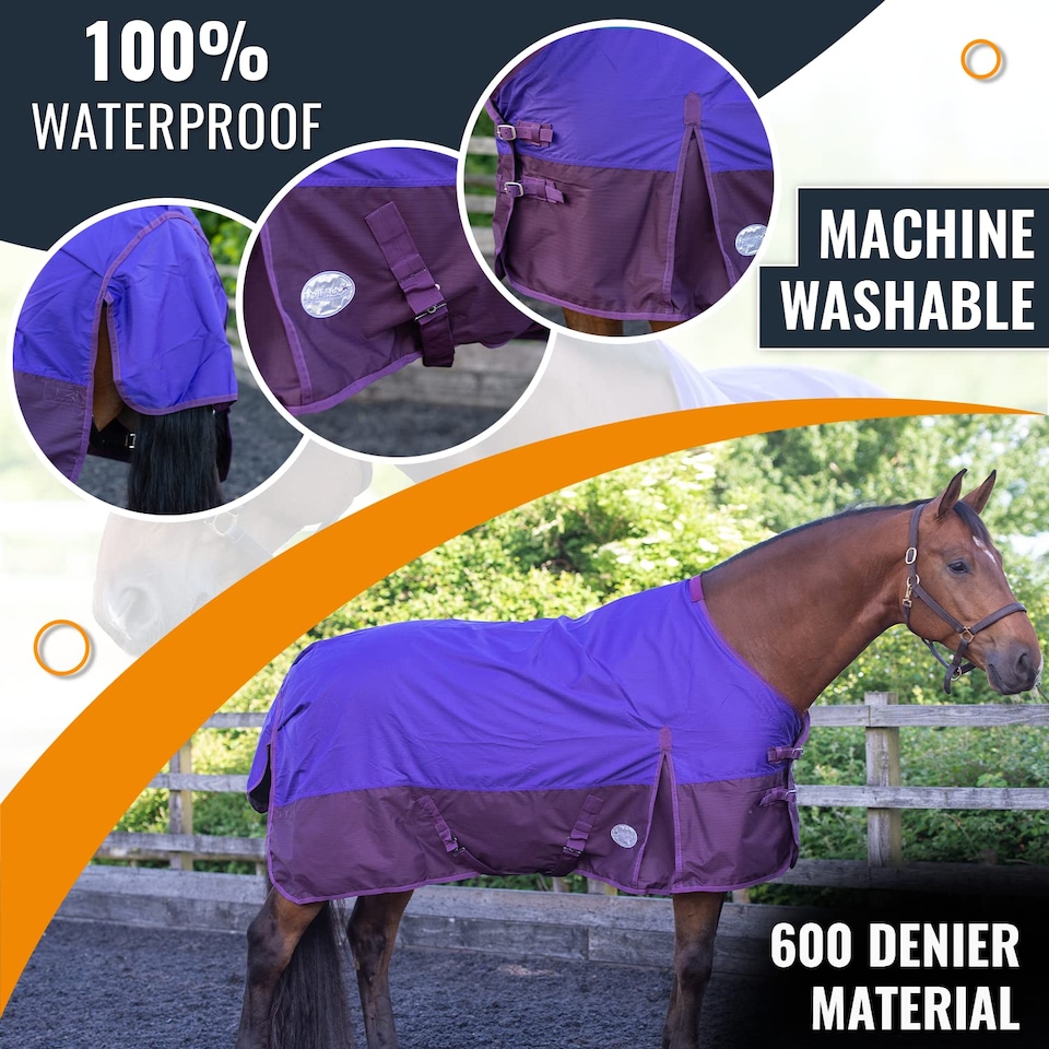 image 1 of eQuitack 600D Waterproof Horse Turnout Rug 0g No Fill Regular Neck Purple/Plum 6'9''