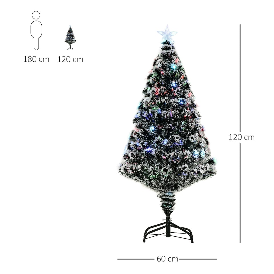 image 1 of HOMCOM 4ft Artificial Prelit Christmas Tree, Snow Xmas Tree w/ Fiber Optic