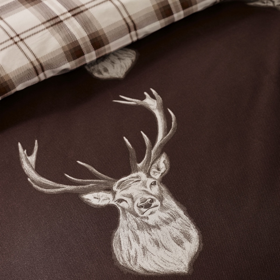 image 1 of Catherine Lansfield Stag Check Reversible Duvet Cover Set