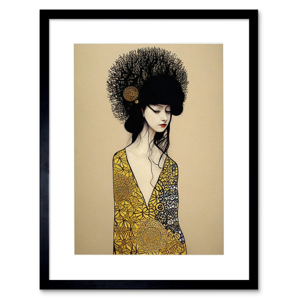 image 1 of Golden Geisha Girl Abstract Elegant Painting Artwork Framed Wall Art Print