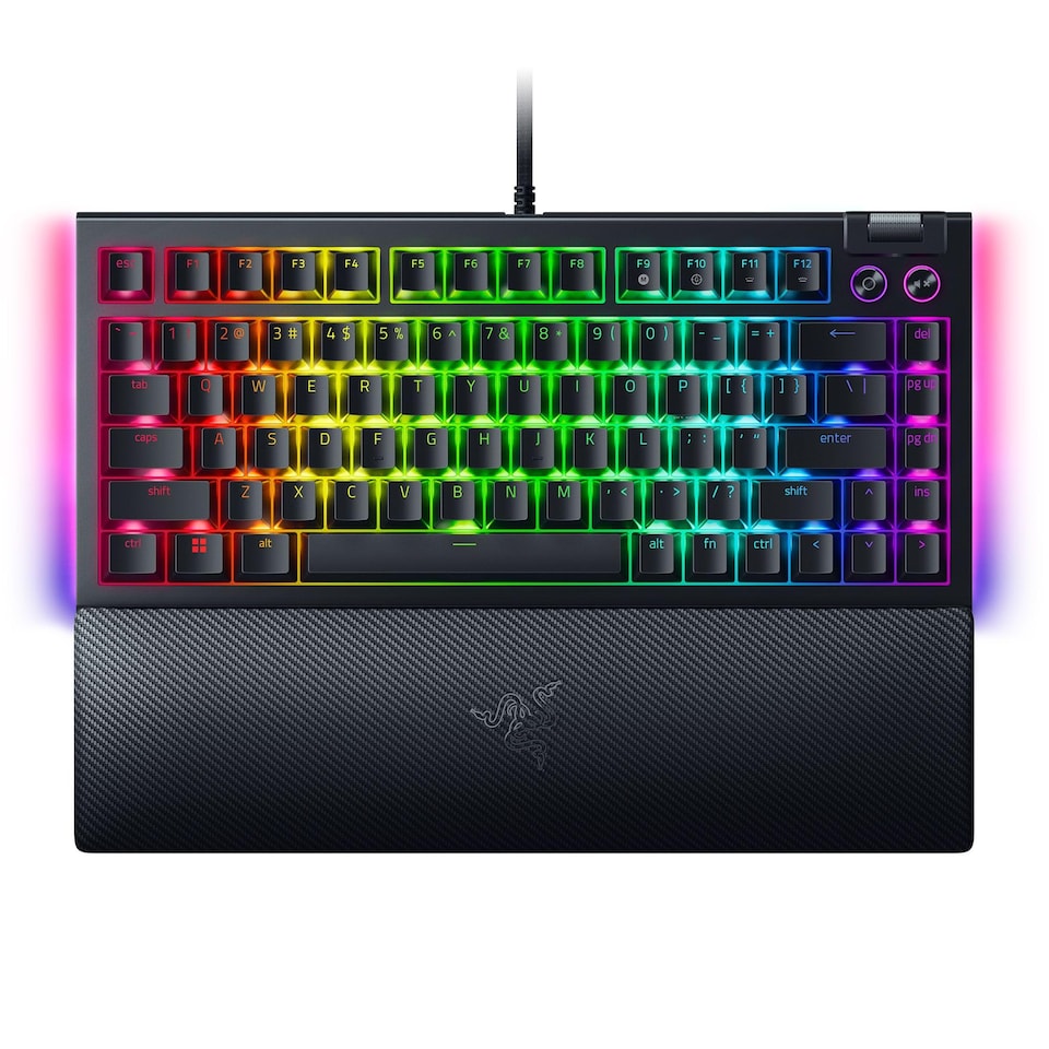 BlackWidow V4 75% - Hot-swappable Mechanical Gaming Keyboard (Compact 75 Percentage Layout, 2-Side Underglow, Multi-Function Roller and Media Keys, Magnetic Plush Wrist Rest) US-Layout | Black