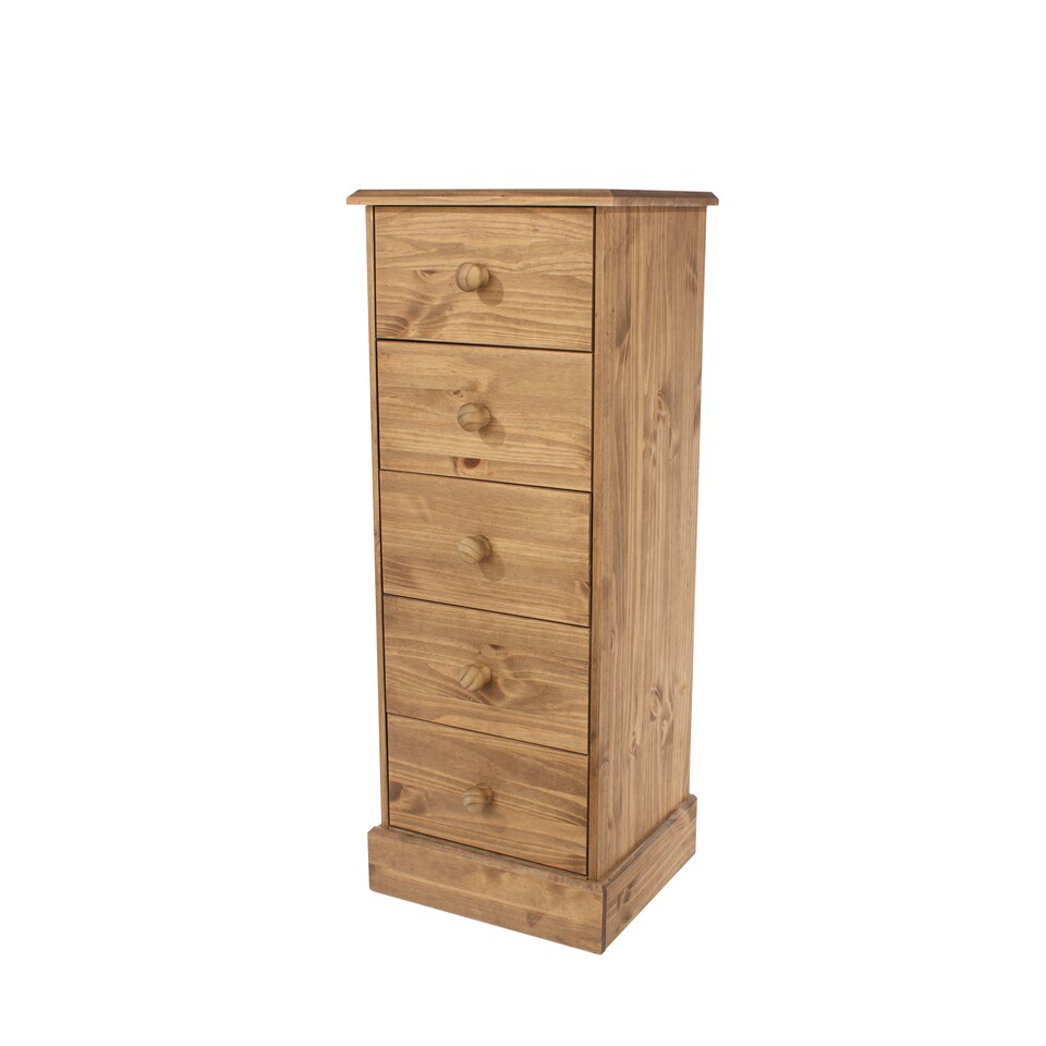 image 1 of Cotswold 5 Drawer Narrow Chest of Drawers - Antique Waxed Pine Bedroom Storage with Turned Handles | Brown | Brown | 1