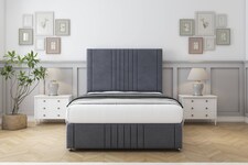 Sloomy Harrington Steel Plush Divan Bed With Mattress No Drawers With 26" Strutted Headboard & 12" Matching Footboard 5' King | Grey | Steel | King | 1