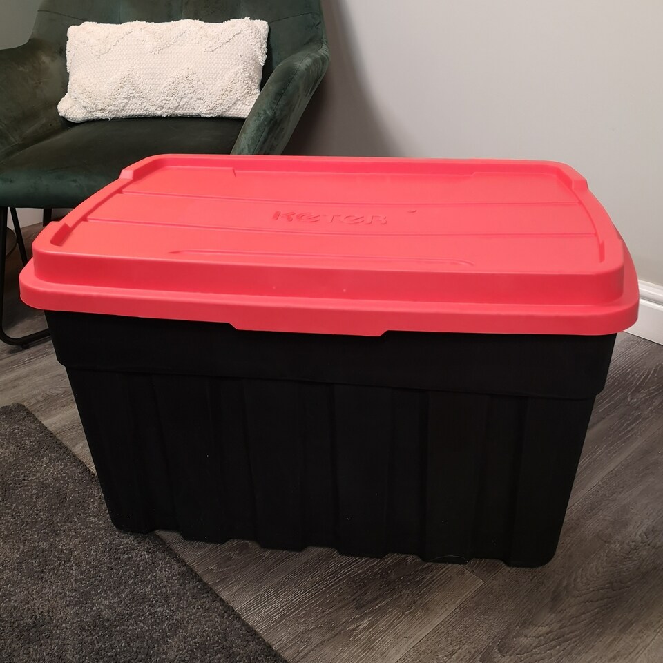 image 1 of 140L Black and Red Tuff Stackable Storage Box with Lid and Carry Handles | Multi | Black and Red