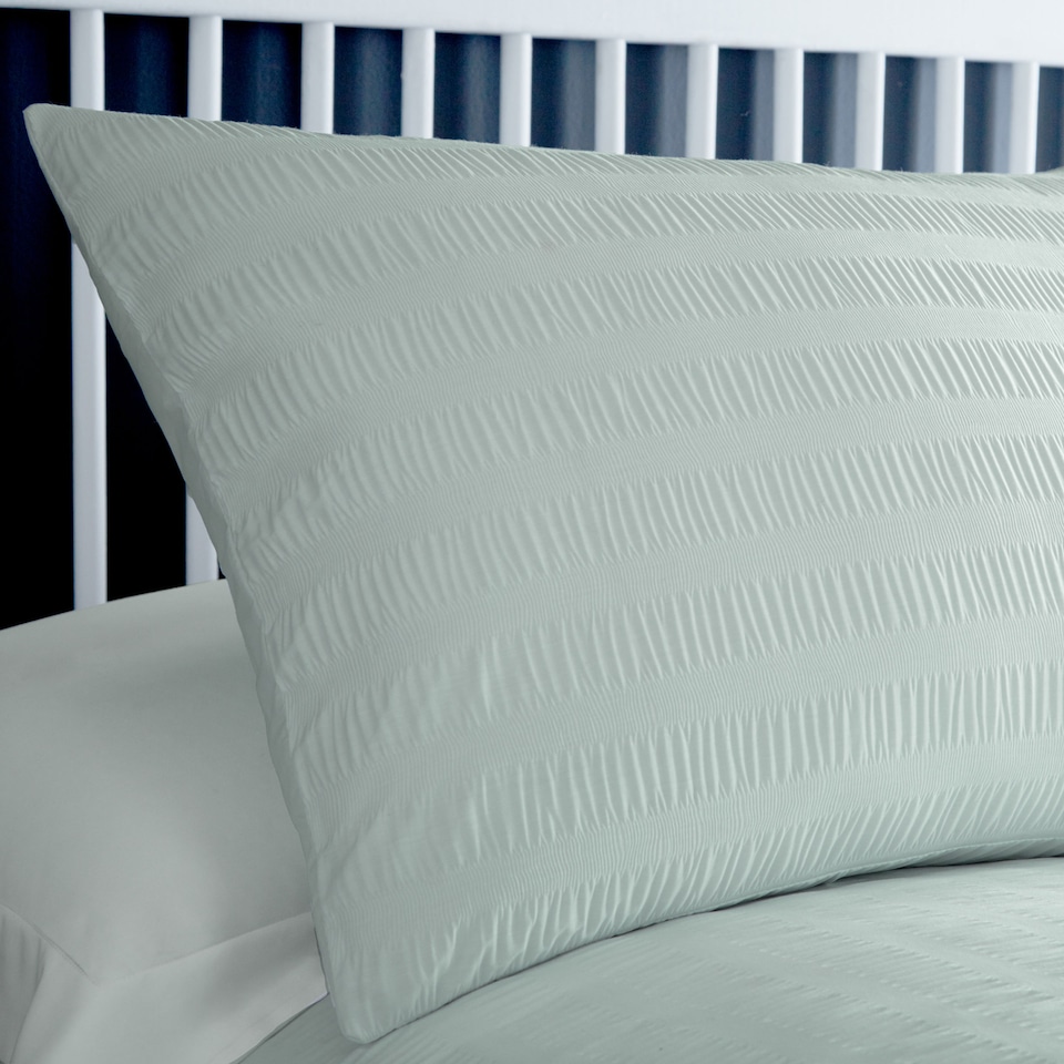 image 1 of Serene Honley Seersucker Duvet Cover Set Duck Egg