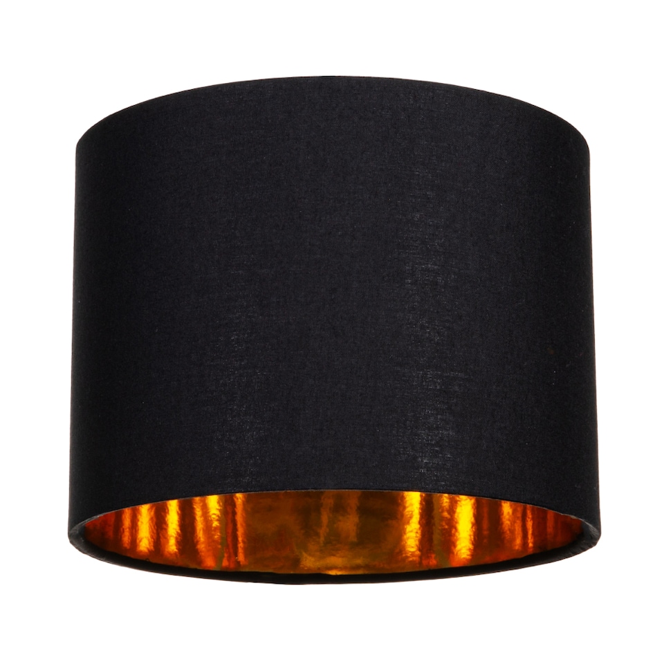 image 1 of Modern Black Cotton Fabric Small 8 Drum Lamp Shade with Shiny Golden Inner | Black | 8"