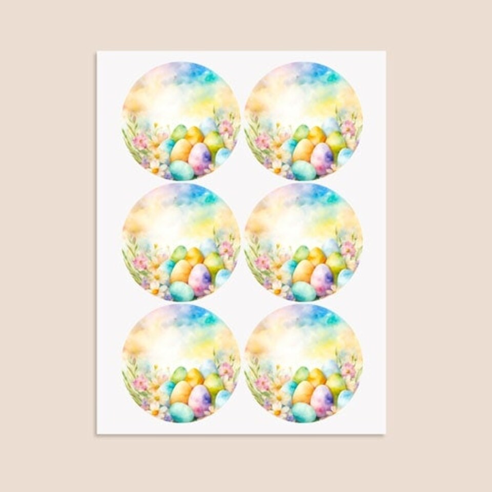 image 1 of Easter Eggs Round Stickers 88mm - Sheet of 6