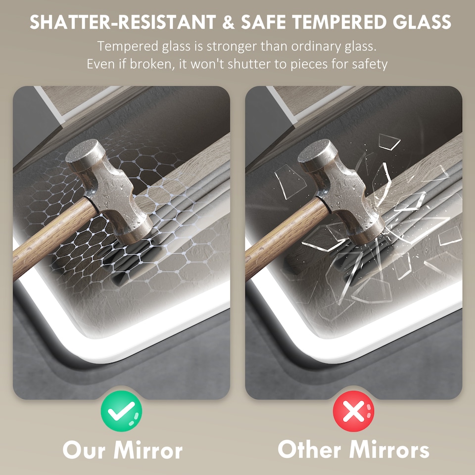 image 1 of HOMCOM 600  800 mm Backlit Illuminated Bathroom Mirror with LED Lights and Bluetooth, Wall Mounted Vanity Mirror with 3 Colours Dimmable, Anti-Fog, Memory Function, Touch Switch, IP44 | Silver | 1