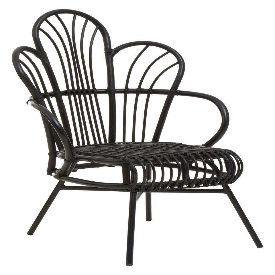 image 1 of Interiors by Premier Black Natural Rattan Back Chair Metal Legs, High Back Rattan Lounge Chair, Outdoor Rattan Chair for Garden