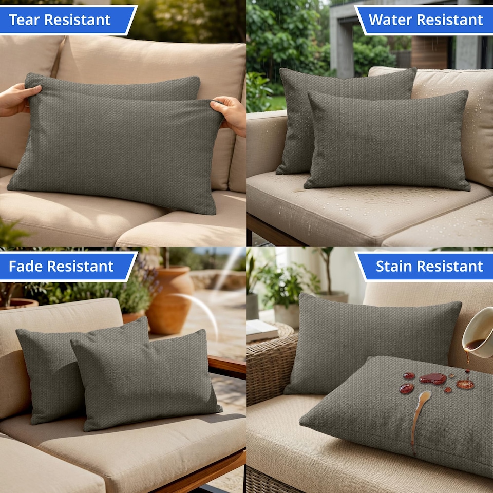 image 1 of Covers&All Sunbrella Lumbar Pillows Set of 2, Rectangle 12 in x 24 in, Spectrum Graphite