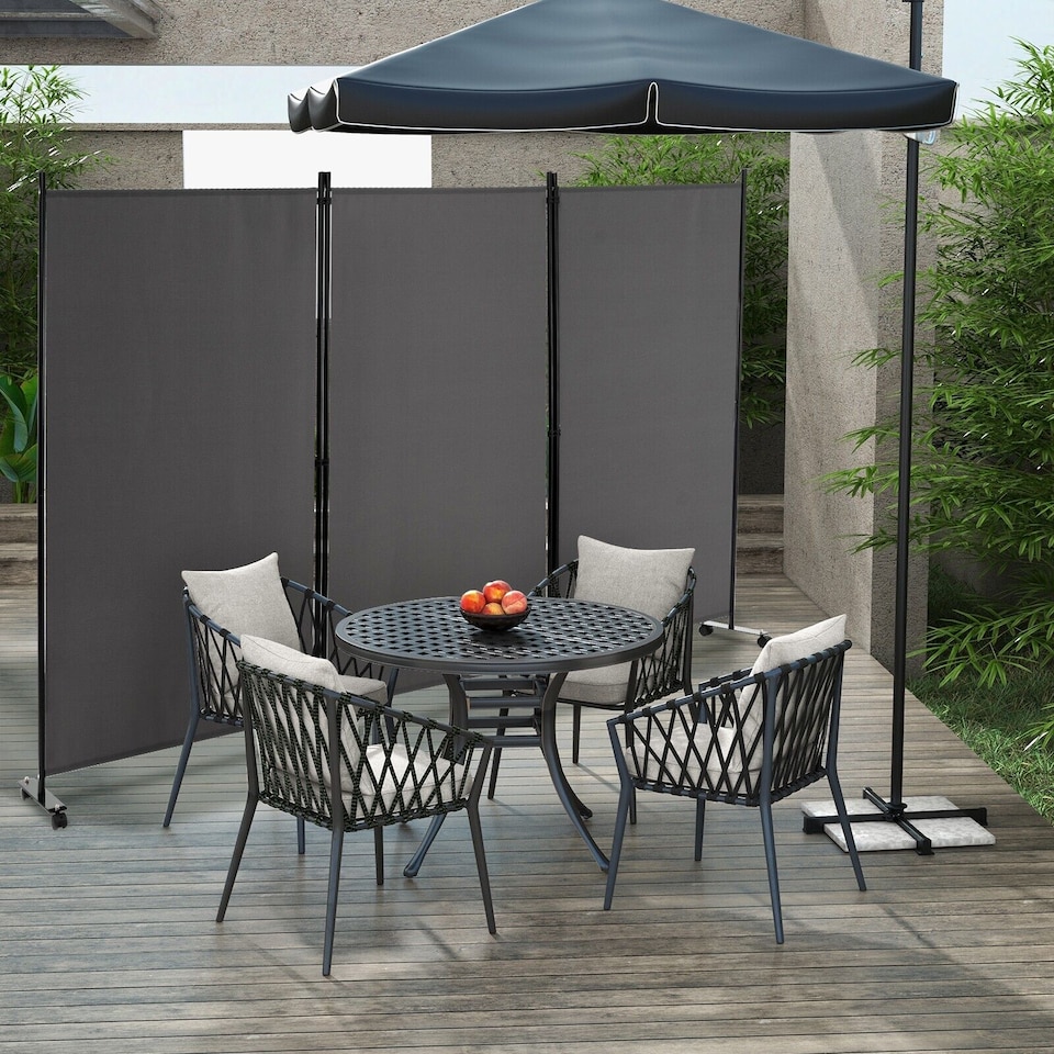 image 1 of COSTWAY 3 Rolling Privacy Screens Freestanding Panel Room Divider on Wheels Grey