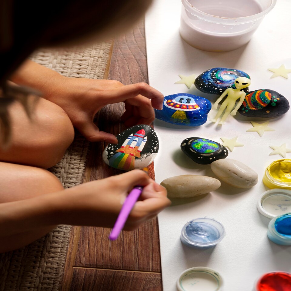 image 1 of KidzMaker - Glow In The Dark - Space Rock Painting