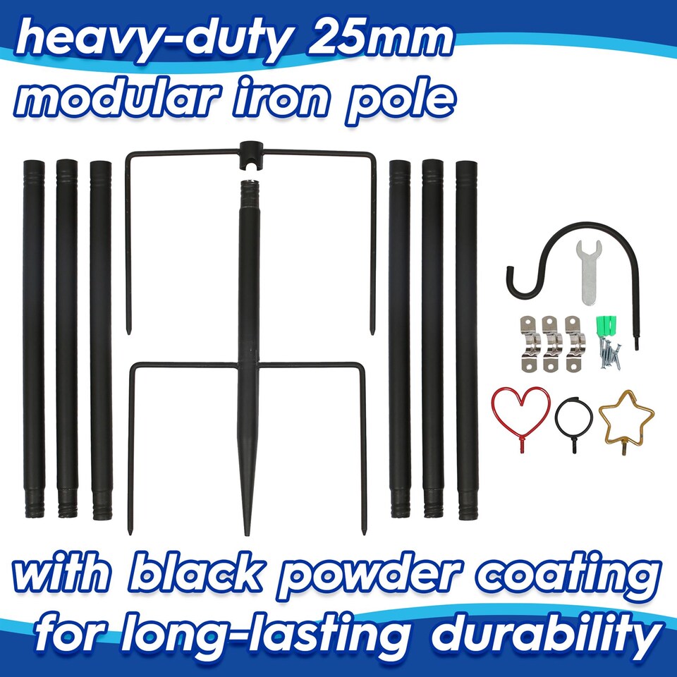 image 1 of Harbour Housewares Outdoor Festoon Pole with Interchangeable Heads - 0.6-2.5m Tall Heavy-Duty Shepherd Hook Garden Pole Hooks | Black | Black | One Size | 24