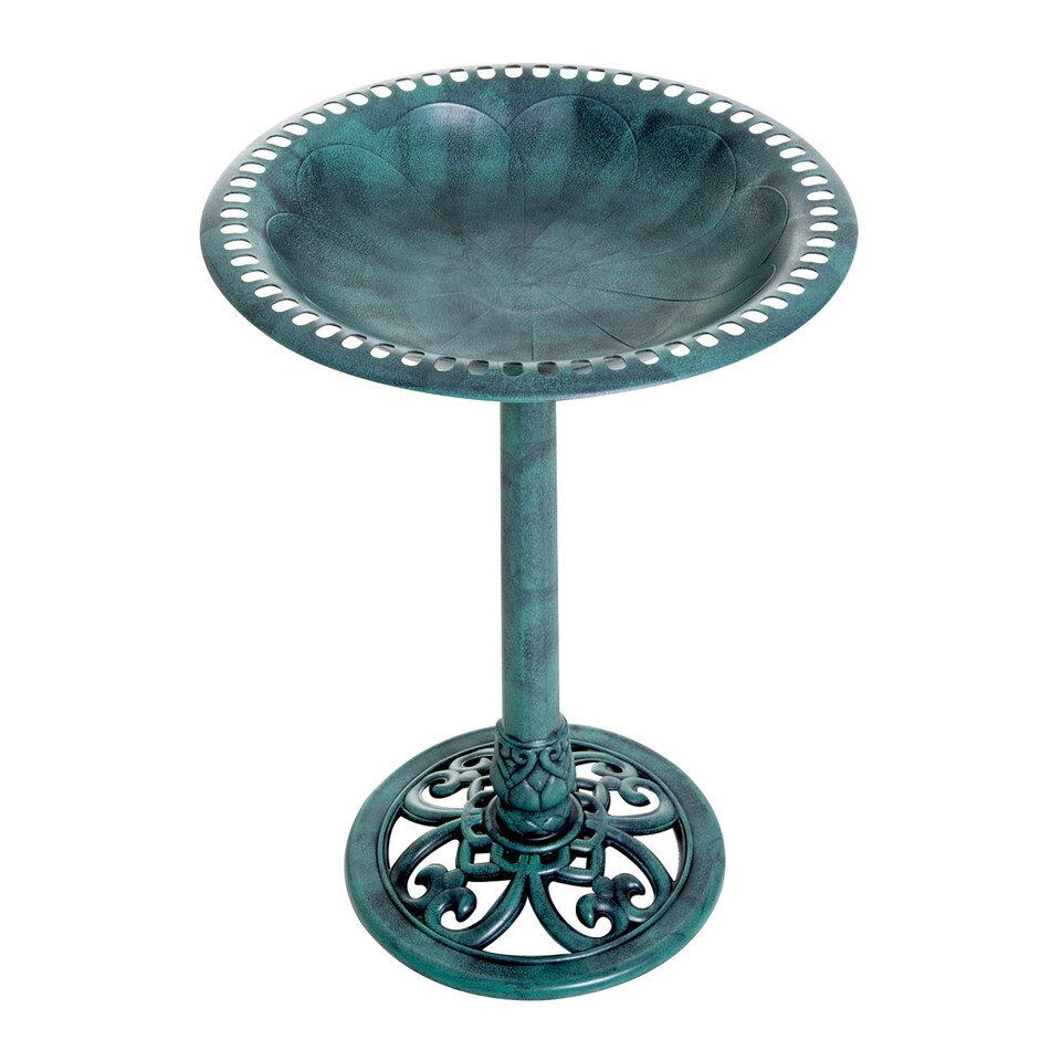 image 1 of Outsunny 50cm Decorative Garden Bird Bath Fountain Feeder Stand, Green