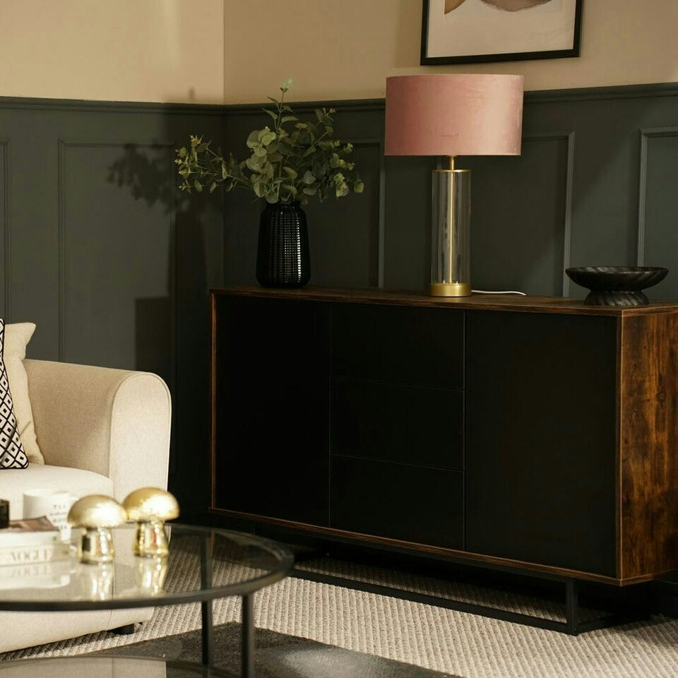 image 1 of ValueLights Clear Tube and Gold Metal Bedside Table Lamp with a Blush Pink Velvet Shade