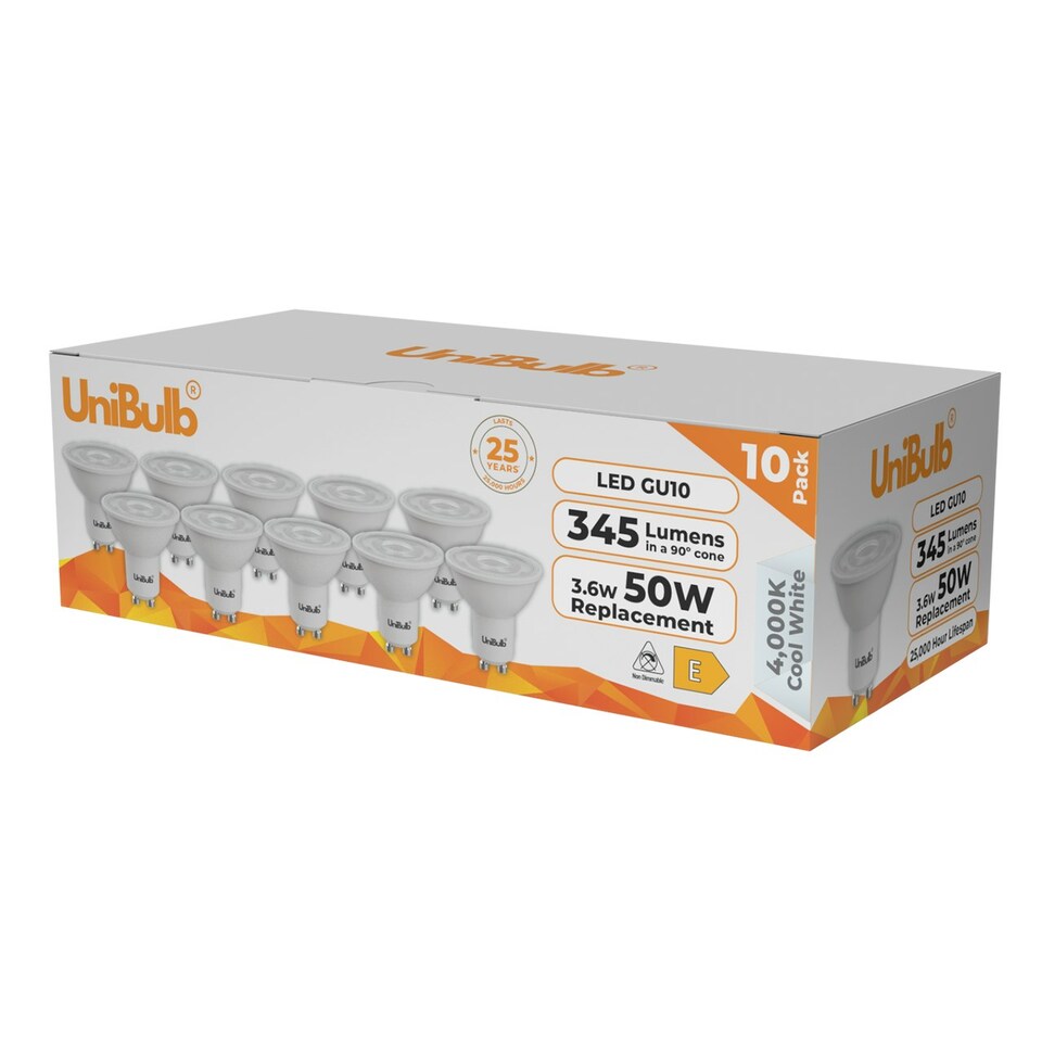 image 1 of UniBulb LED GU10 345lm 3.6W 4000K (Cool White) Light Bulb - Pack of 10