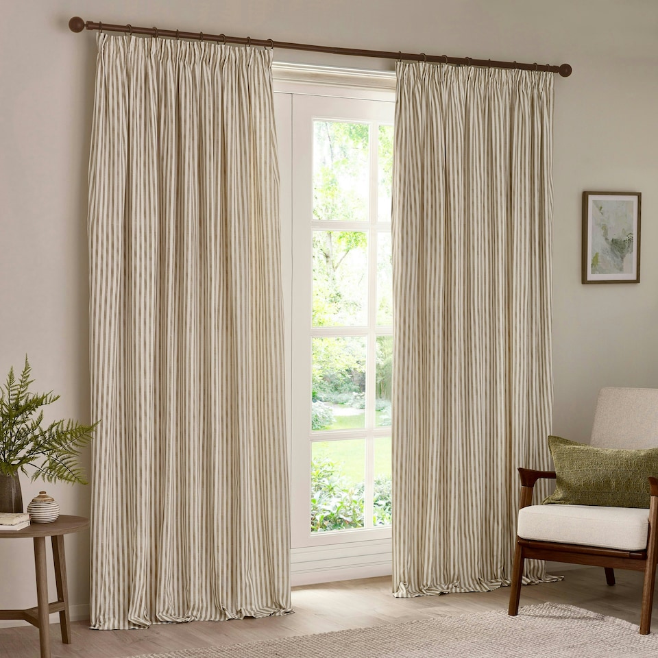 image 1 of Yard Hebden Striped Cotton Natural Pencil Pleat Curtains 168 x 183cm