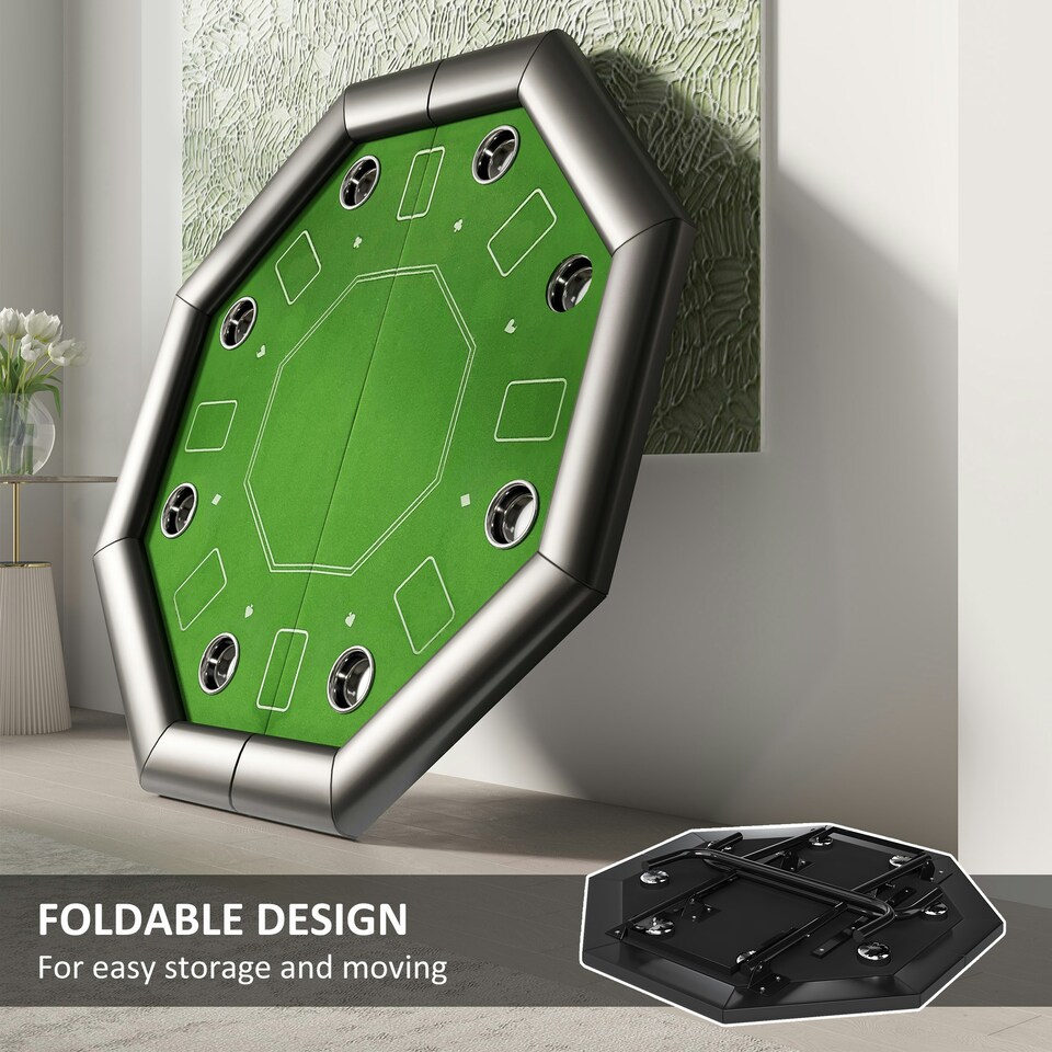image 1 of SPORTNOW 8 Player Foldable Poker Table with Cup Holders, Green