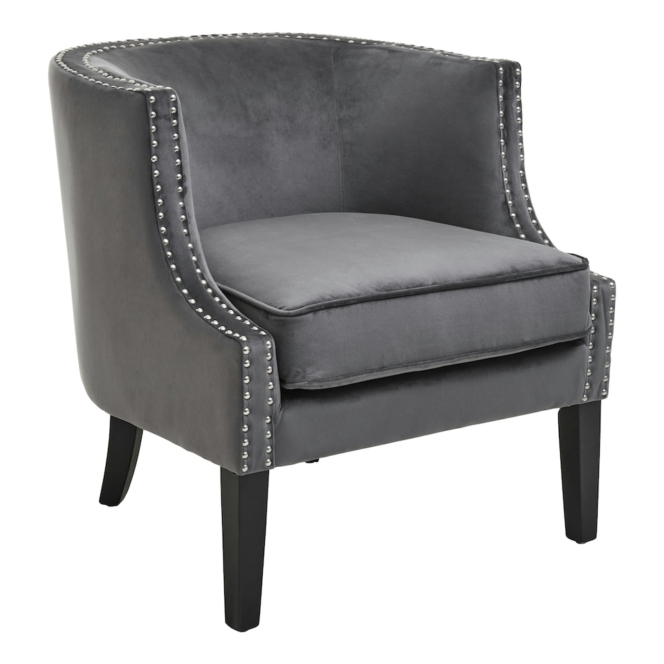 image 1 of Interiors by Premier Grey Velvet Studded Chair, Easy to Clean Leather Armchair, Body Supportive Accent Chair
