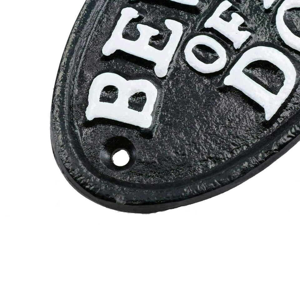 image 1 of Beware of the Dog Black Cast Iron Sign Plaque Door Wall House Gate Post Garden
