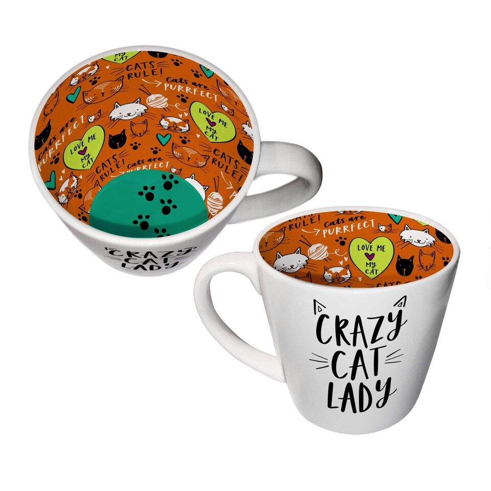 Two Up Two Down Ceramic Drinks Mug Crazy Cat Lady  250ml N/A