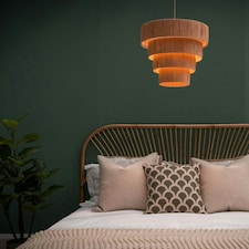 ValueLights Easy Fit 4 Layer Natural Rattan Raffia Ceiling Pendant Light Shade + LED Bulb