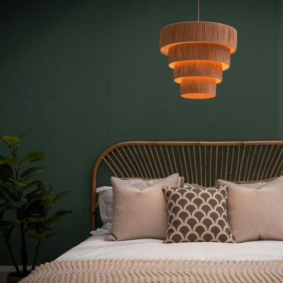 image 1 of ValueLights Easy Fit 4 Layer Natural Rattan Raffia Ceiling Pendant Light Shade + LED Bulb