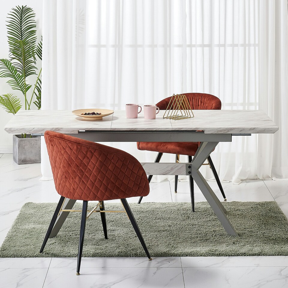 image 1 of Set of 4 Vittorio Velvet Dining Chairs with Black Metal Legs, Quilted Design Modern Accent Chair | Red