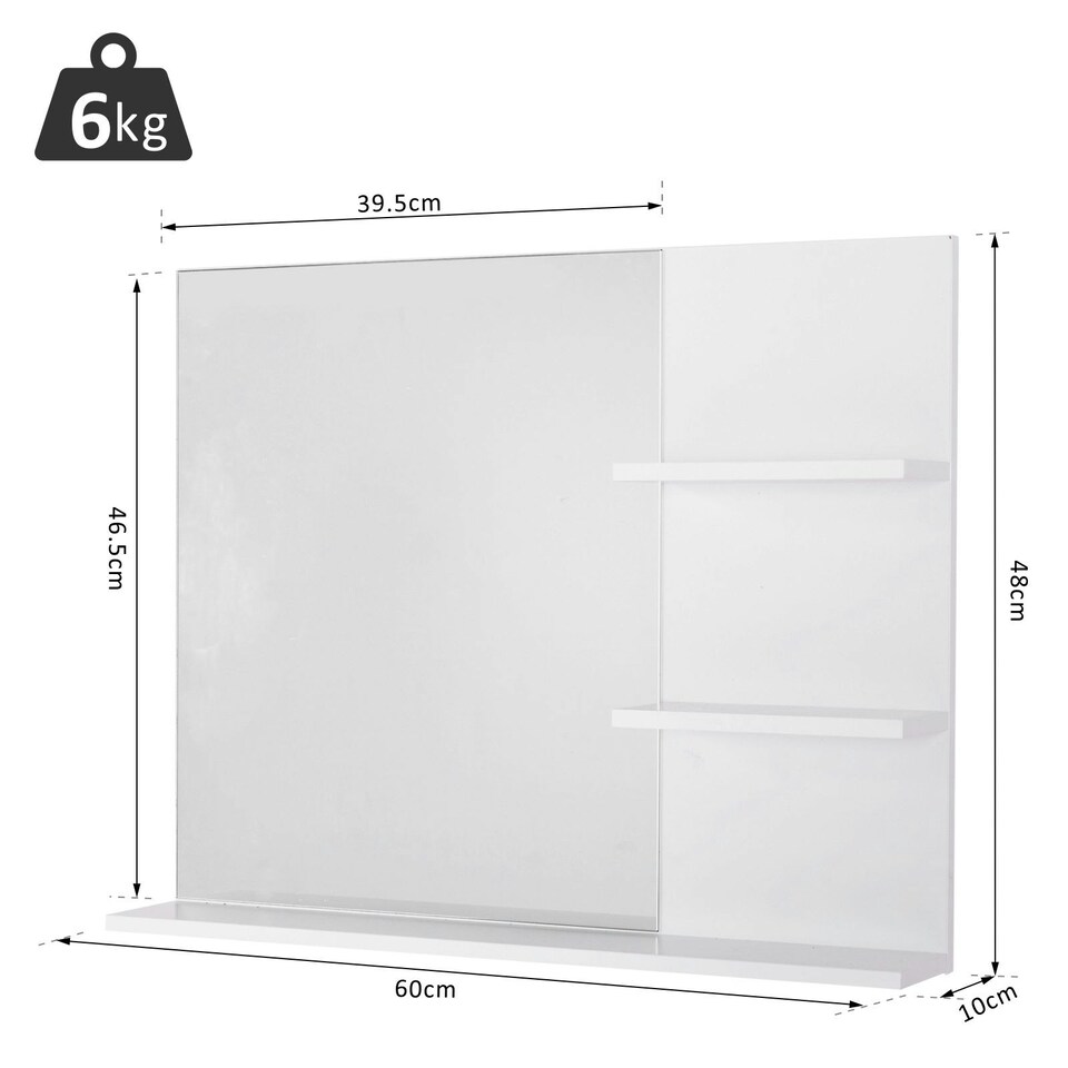 image 1 of kleankin Bathroom Mirror Wall Mount Vanity Mirror with 3 Storage Shelves, White