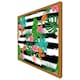 image 1 of Tropical plants on black & white stripes (Picutre Frame) Brown | Oak | XS