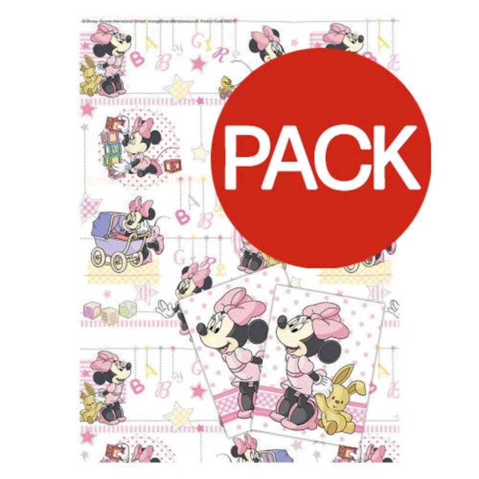 Disney Minnie Mouse Gift Wrap Sheets (Pack of 2) - White/Pink/Yellow - One Size
