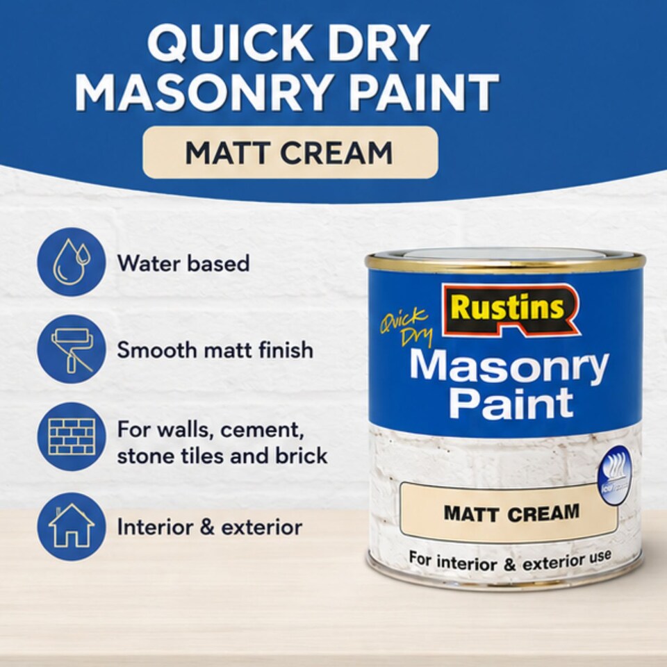 image 1 of Rustins Quick Dry Masonry Paint Matt Cream 500ml