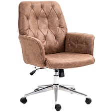 Vinsetto Office Desk Chair, Microfibre Vanity Chair with Height Adjustable, Armrest, Swivel Chair for Home, Coffee