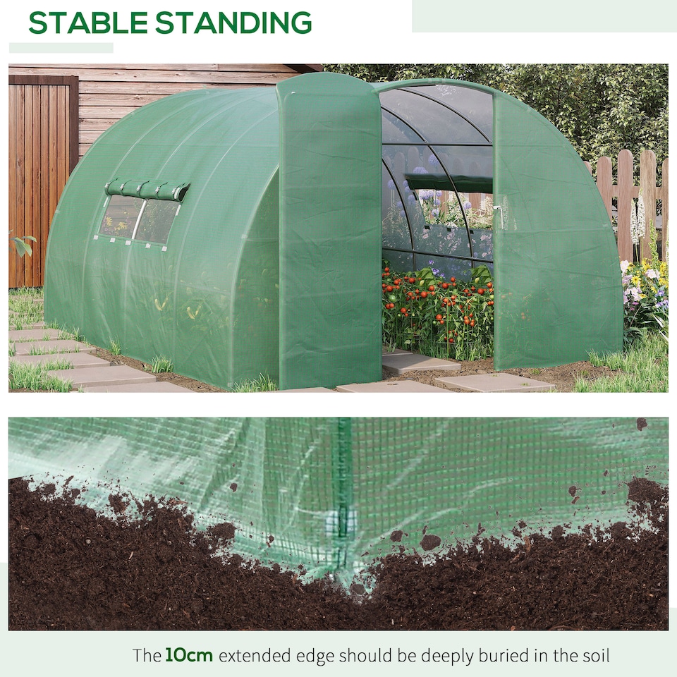 image 1 of Outsunny 4 x 3M Walk-in Garden Polytunnel Greenhouse Galvanised Steel W/ Door | Green