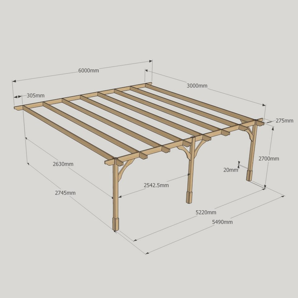 image 1 of Wall Mounted Premium Pergola 3 Posts - Wood - L300 x W600 x H270 cm - Rustic Brown