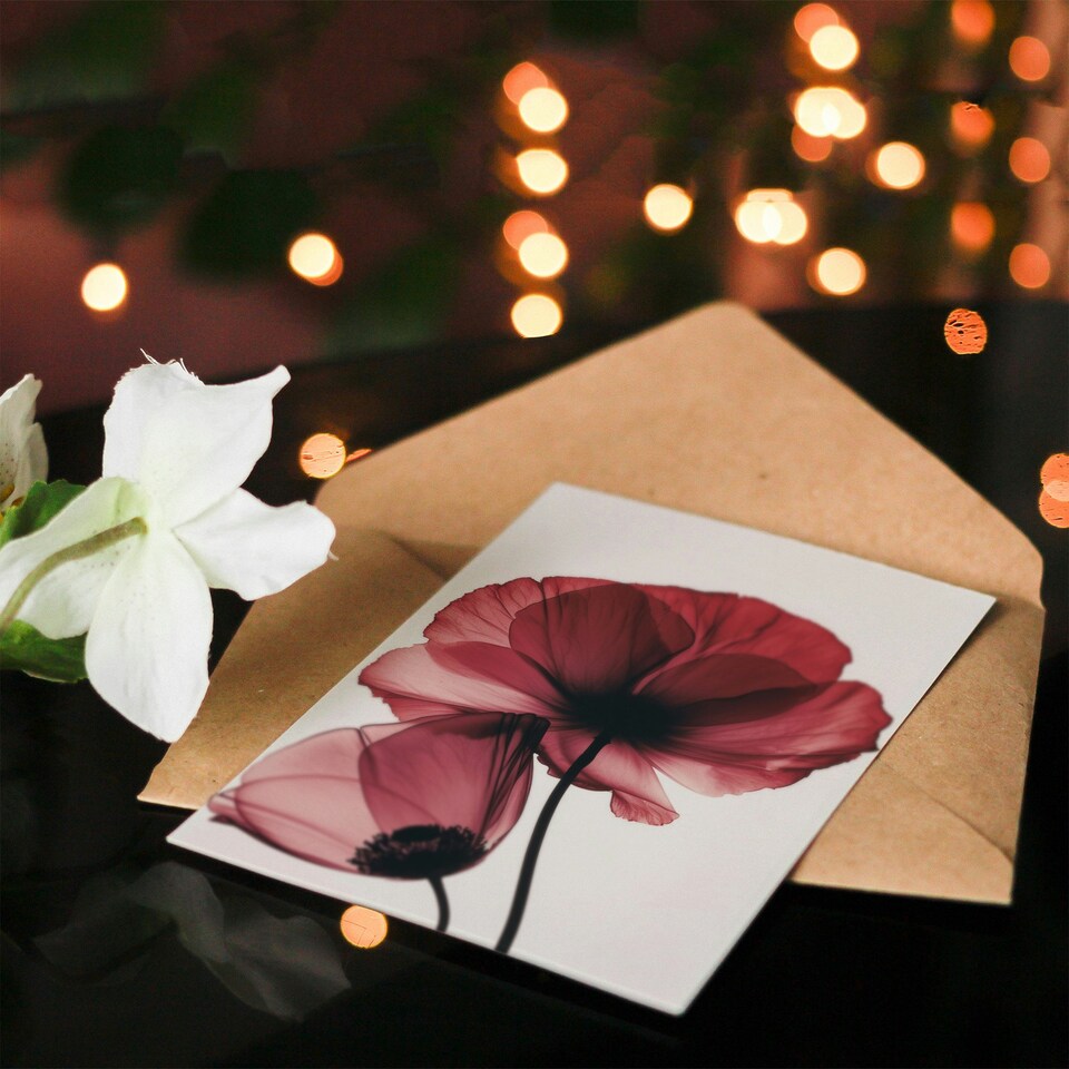 image 1 of Elegant Poppy Flowers Xray Bright Floral Her Birthday Card
