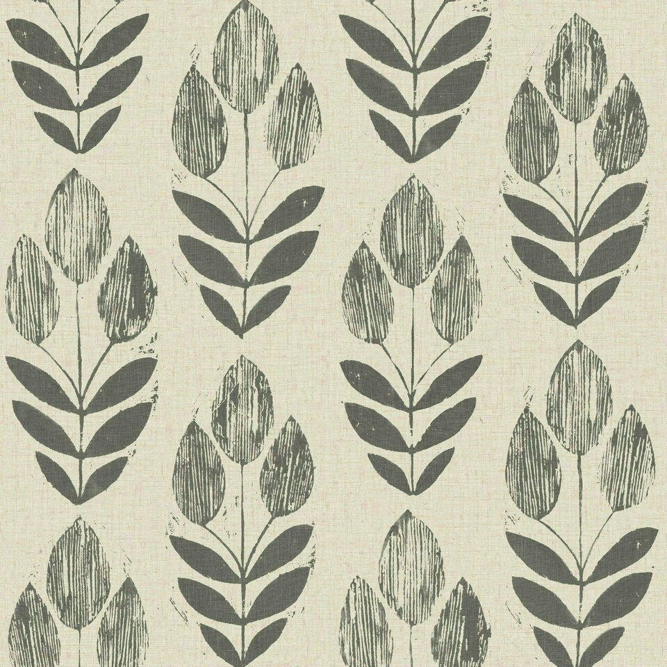 image 1 of NuWallpaper NUS2459 Folk Tulip Peel & Stick Wallpaper, Charcoal Multi