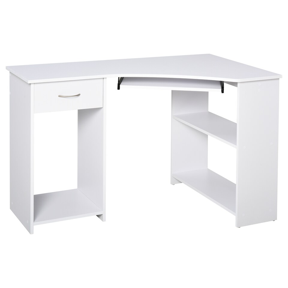 image 1 of HOMCOM L-Shaped Corner Computer Desk with 2 Shelves Worktop White