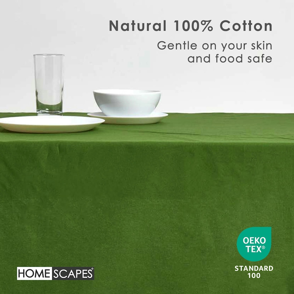 image 1 of Homescapes Dark Olive Cotton Square Tablecloth - 137 x 137 cm Green
